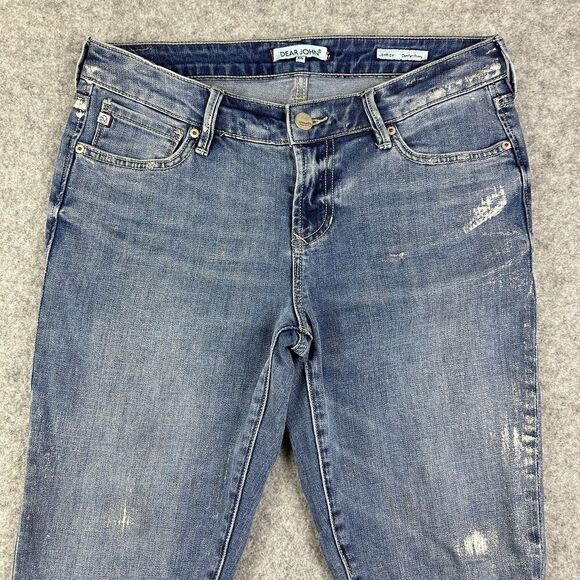 Dear John Joyrich Comfort Skinny Jeans Womens 26 Metallic Medium Wash Stretch - Picture 12 of 16